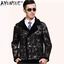 AYUNSUE Winter Real Pure Wool Shearling Coat Men Short Sheepskin Wool Fur Coat Male Motorcycle Leather Jacket Plus Size 14090 2024 - buy cheap
