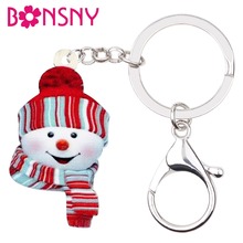 Bonsny Acrylic Christmas Cartoon Snowman Key Chains Keychains Charms Decoration Xmas Gift New Year Jewelry For Women Girls Teens 2024 - buy cheap