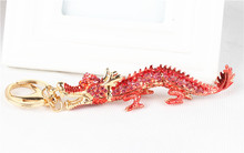 New Red Chinese Long Dragon Cute Crystal Rhinestone Charm Pendant Purse Bag Car Key Ring Chain Wedding Party Creative Gift 2024 - buy cheap