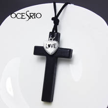 Cheap Jewelry DIY Necklaces Vintage Coffee Black Wood Cross Heart LOVE Necklaces & Pendants Leather Chain Men Necklace nke-m42 2024 - buy cheap