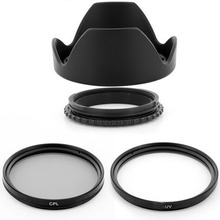 55mm Reversible Lens Hood + CPL + UV Filter Kit for canon nikon pentax sony camera 2024 - buy cheap
