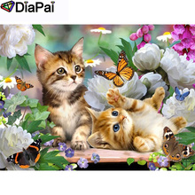 DIAPAI Diamond Painting 5D DIY 100% Full Square/Round Drill "Animal cat flower" Diamond Embroidery Cross Stitch 3D Decor A21059 2024 - buy cheap