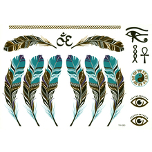 Временные татуировки с золотыми перьями для мужчин, ожерелье из золота, тату с перьями, перо павлина, перья для татуировок, тату для мужчин, 10 шт. 2024 - купить недорого