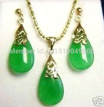 Hot sale FREE SHIP>>>>fine Jewelry Natural green jade pendant necklace earring set 2024 - buy cheap