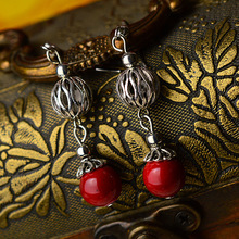 fashion red nature stones vintage earrings,Tibetan Silver plated ethnic earrings,Chinese wind metal dangle earrings 2024 - buy cheap
