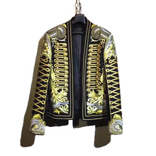 Luxury Gold Black Embroidery Suit Jacket Dress Performance Man  Men's Host Stage Nightclub Male Singer Suit Jacket 2024 - buy cheap