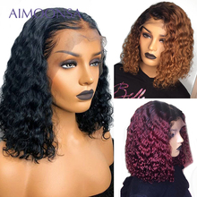 Curly Bob Wig Short Human Hair Bob Wigs For Women 1b/30 Honey Blonde 13x6 1b/99J Burgundy Lace Front Human Hair Wigs  Remy 2024 - buy cheap