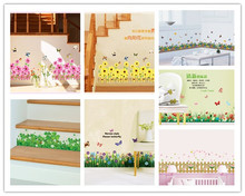 3D flowers grass Fences butterfly waist baseboard stickers bedroom living room flowers wall stickers for kids room home decor 2024 - buy cheap