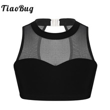 TiaoBug Kids Teens Stretchy Mesh Splice Sports Dance Bra Tops Children Girls Gym Gymnastics Ballet Crop Top Stage Dance Costume 2024 - buy cheap