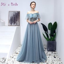 He's Bride Elegant Evening Dress Sexy Boat Neck Lace Up Back Appliques with Beading Sweep Train Prom Formal Gown Robe De Soiree 2024 - buy cheap