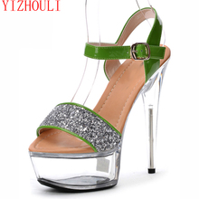 Sexy Roman-style crystal sandals with 15cm chic shimmering heels and 6-inch chunky soles 2024 - buy cheap