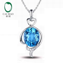 CaiMao 18KT/750 White Gold 6.39 ct Natural IF Blue Topaz & 0.09 ct Round Cut Diamond Engagement Gemstone Pendant Jewelry 2024 - buy cheap