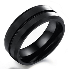 Anel de aço inoxidável 316l preto 8mm, para homens e mulheres, bandas de casamento, joias de anéis com sulco na moda, tamanho dos eua 7-12 2024 - compre barato