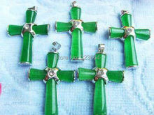 Wholesale 5PCS Natural Green Cross Crucifix Pendant Necklace AAA Grade 2024 - buy cheap