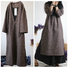 Vestido Vintage holgado de talla grande para mujer, prenda de lana cálida con escote en V, estilo Retro, para invierno, 2019 2024 - compra barato