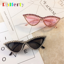 Ralferty cat eye óculos de sol feminino luxo artesanal cristal strass óculos uv400 preto claro óculos máscaras oculos g1912 2024 - compre barato