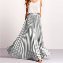 Fashion Pleated Flare Maxi Skirt Zipper Side High Waist Floor Length Women Beach Long Skirt Vintage Chiffon Saia Longa Faldas 2024 - buy cheap