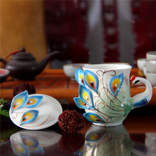 1 Pcs Enamel Porcelain Peacock Coffee Cup Creative Ceramic Cups 3D Color Office Home Coffee Tea Sets & Tea Cup 2024 - buy cheap