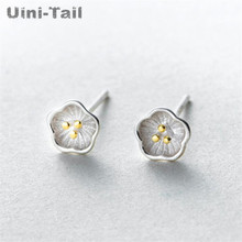 Uini-tail-pendientes de loto literario de Plata de Ley 925, joyería de plata dulce y encantadora de estilo chino, novedad 2024 - compra barato