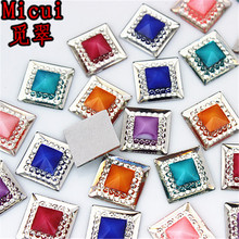 Micui 100pcs 12mm Square Resin Flatback Stone Beads Flatback Resin Rhinestone For DIY Clothes Dress Decorations ZZ740 2024 - buy cheap