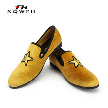 XQWFH-zapatos de vestir de terciopelo dorado para hombre, zapatillas para fumar, mocasines de fiesta y boda, sin cordones, talla grande 5,5-13,5 2024 - compra barato