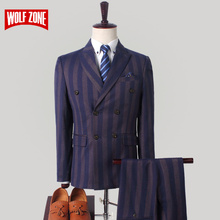 WOLF ZONE-traje de negocios para hombre, traje masculino profesional informal, traje delgado de tres piezas con doble botonadura, Blazer de boda de alta calidad 2024 - compra barato
