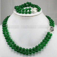Conjunto de 2 filas de joyería de piedra Natural verde, conjunto de collar y pulsera con cierre de Plata, 8mm, envío gratis 2024 - compra barato