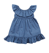 Babados menina denim princesa vestido azul crianças bebê festa tutu a linha vestidos de verão 2-7y 2024 - compre barato