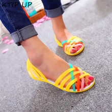 Sandals Women Jelly Shoes Rianbow Summer Sandals Female Flat Shoe Casual Ladies Slip On Woman Candy Color Peep Toe Beach Shoes 2024 - buy cheap