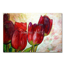 Modern acrylic red  SPRING TULIPS Oil Painting on Canvas home decor wall art 2024 - buy cheap
