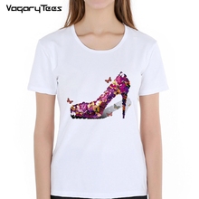 High Heels Print Fashion Summer Butterfly heels/Black Liangpi heels/Feather heels T-shirt Women's Princess Female T Shirt Tops 2024 - buy cheap