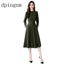 2018 Spring Women Office Korea Sktyle A-Line Slim Fit Long Sleeve  Cotton Dress Solid Color Single-breasted Female Dresses 2024 - buy cheap