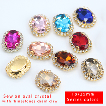6p 18x25mm Oval color glass fancy stone sew on flatback crystal rhinestone Trim 4Hole Gold base Buckle jewelry,Dress making bead 2024 - buy cheap