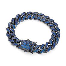 Hip Hop Black Blue CZ Stone Paved Bling Iced Out Cuban Miami Chain Bangle Bracelets for Men Rapper Jewelry 7"-9" 2024 - buy cheap