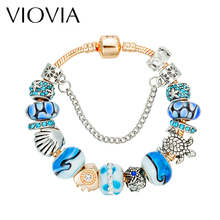 Pulseiras e braceletes viovia ewelry com pingente de coração europeu, pulseiras com contas estilo mar, para presentes femininos 5d 2024 - compre barato