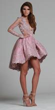 Pink Cocktail Dresses A-line V-neck Appliques Lace Elegant Hi Low Short Mini Party Homecoming Dresses 2024 - buy cheap