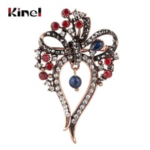 Kinel Vintage Bowknot Brooch For Women Antique Gold Natural Stone Hanging Beads Crystal Flower Brooch Party OL Accessories 2024 - buy cheap