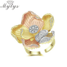 Mytys Three Tone Gold Flower Statement Ring Charm Jewelry Brass Ring for Women High Quality Wedding Party Gift R2057 2024 - buy cheap