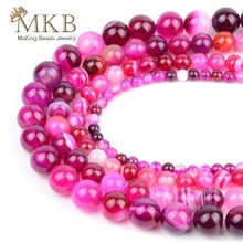 Fuchsia Striped Agates Natural Stone Beads For Jewerly Making 4 6 8 10 12mm Round Beads Diy Bracelet Necklace Wholesale Bijoux 2024 - buy cheap