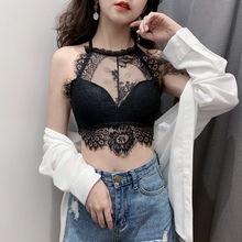 2020 Streetwear White Black Lace Camisole Cami Women Summer Sexy hollow out halter Crop Top Backless Tank Tops femme 2024 - buy cheap