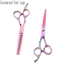 Left-Hand 5.5" 6" Colorful Customized Logo 440C Cutting Scissors Thinning Shears Pet Shears Professional Grooming Scissors C8002 2024 - buy cheap