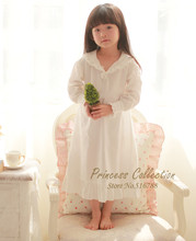 Free Shipping 100% Cotton Princess Pijamas Long White Nightdress  Girl's Nightgown 100% Cotton Sleepwear 2024 - buy cheap