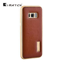 Original IMATCH Luxury Genuine Leather Bracket Phone Case For Samsung Galaxy S8 / S8 Plus Aluminum Metal Bumper Protection Case 2024 - buy cheap