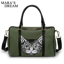 Mara's Dream, милая Холщовая Сумка с принтом кота, женская сумка, одиночная сумка для покупок, большая вместительность, Женская холщовая Повседневная пляжная сумка-тоут 2024 - купить недорого
