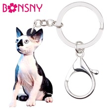 Bonsny Acrylic Novelty Canadian Hairless Sphynx Cat Key Chains Keychain Rings Animal Jewelry For Women Girl Handbag Purse Charms 2024 - buy cheap