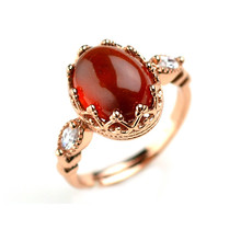 Garnet Gemstone Golden Color Female Ring Elegance Fashion Real 925 Sterling Silver Adjustable Ring For Women 2024 - buy cheap