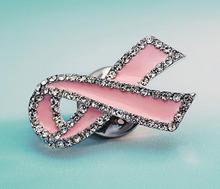 1.2 Inch Silver Tone Clear Rhinestone Crystal Diamant Pink Enamel Ribbon Bow Brooch Breast Cancer Awareness Pins 2024 - buy cheap