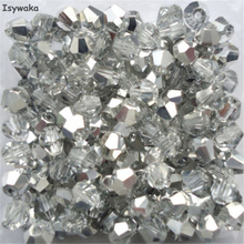 Isywaka-cuentas de cristal de Austria, accesorio de Color medio plateado, 100 Uds., bicono de 4mm, cuentas de cristal, espaciador suelto, para fabricación de joyas DIY 2024 - compra barato