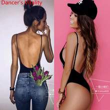 Western New Sexy Backless Low-cut Cotton Slim Fit Black Body Suit Bar Nightclub Pole Jazz Stage Wear Clothes Garments Outfits 2024 - buy cheap