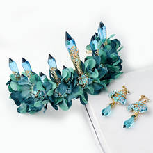 3 Pcs Luxury Green Flower Crown Baroque Headband Bridal Tiara Beach Wedding Crown Crystal Hair Jewelry Bridesmaid Gift 2024 - buy cheap